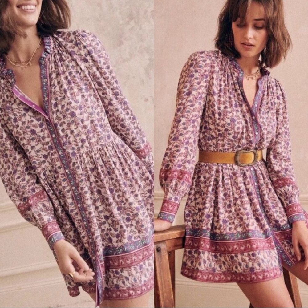 SEZANE Lio Jaipur Print Mini Shirtdress
